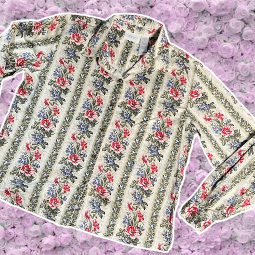 Vintage Floral Long Sleeved Shirt Cottagecore Granny Core Liz Claiborne Large L